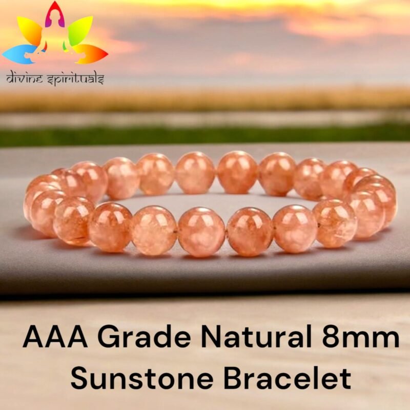 Divinity Healing Natural Sunstone Bracelet Lab-Certified AAA Grade 8mm Stretchable Original Unisex Bracelet For Sacral & Solar Plexus Chakra, Abundance, Creativity, Manifestation & Meditation Chakra Healing Bracelets Abundance Stones 17