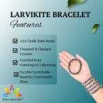 Divinity Healing Natural Larvikite Bracelet (Norwegian Moonstone/Blue Pearl Granite) AAA Grade 8mm Original Certified Unisex Stretchable Bracelet for Third Eye Chakra, Protection & Clarity Chakra Healing Bracelets Abundance Stones 17