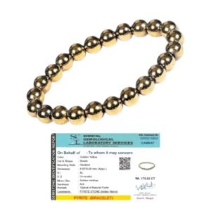 Golden Pyrite Premium Bracelet AAA Grade Certified 8mm Round Beaded Unisex Real Crystal Bracelet for Wealth, Protection & Confidence