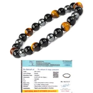 Premium Triple Action Bracelet Tiger's Eye Hematite Black Obsidian 8mm Lab-Certified Unisex Crystal Bracelet For Protection, Prosperity & Removing Negativity