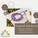 Divinity Healing Natural Amethyst Bracelet Double-layered Macrame Adjustable 8mm Lab-Certified Unisex Real Crystal Bracelet For Crown & Third Eye Chakra, Peace & Meditation Chakra Healing Bracelets Abundance Stones 15