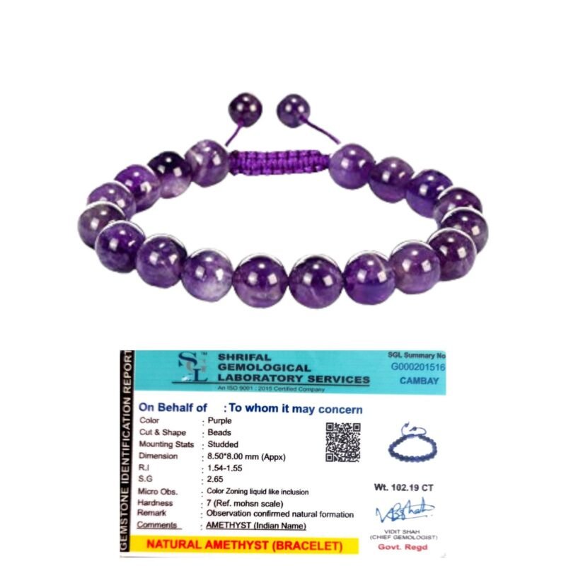 Divinity Healing Natural Amethyst Bracelet Lab-Certified AAA Grade 8mm Thread Macrame Adjustable Original Unisex Crystal Bracelet For Luck, Manifestation & Prosperity Chakra Healing Bracelets Abundance Stones 14