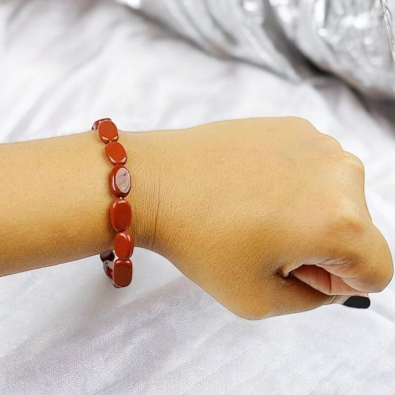 Divinity Healing Natural Red Jasper Bracelet AAA Grade Certified Pebble Oval Shape Unisex Real Crystal Bracelet for Grounding, Strength, & Vitality Chakra Healing Bracelets Abundance Stones 12