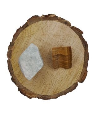 Amazonite + Tiger Eye AAA Grade Raw Natural Crystal Combo with Wooden Natural Bark Coaster for Healing, Meditation and Manifestation