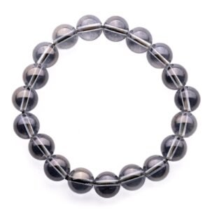 Men and Women Certified Natural Crystal Stone Bracelet 8 mm Gem Stone Bracelet for Reiki Healing & Crystal Healing.(Smoky Aura Quartz Bracelet)