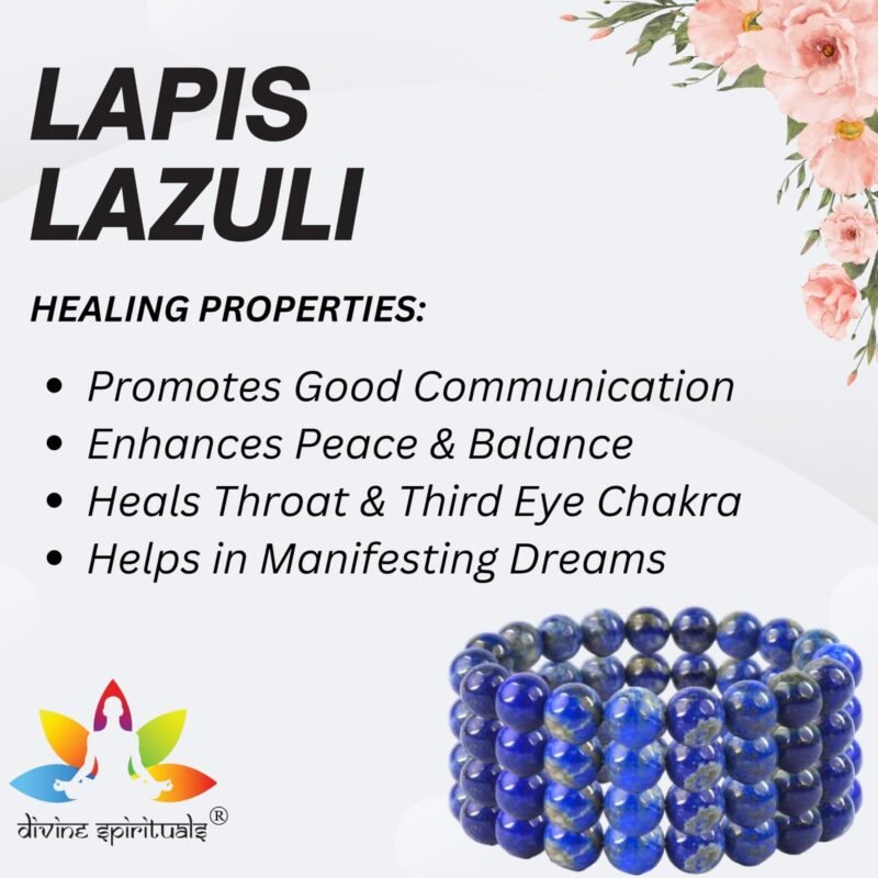 Divinity Healing Natural Lapis Lazuli Bracelet 10mm AAA Grade Stretchable Original Certfied Unisex Real Crystal Bracelet For Third Eye Chakra, Communication, Meditation & Inner Peace Chakra Healing Bracelets Abundance Stones 15