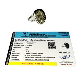 Natural Golden pyrite Crystal Unisex Certified Adjustable Ring for Wealth, Prosperity and Good Luck