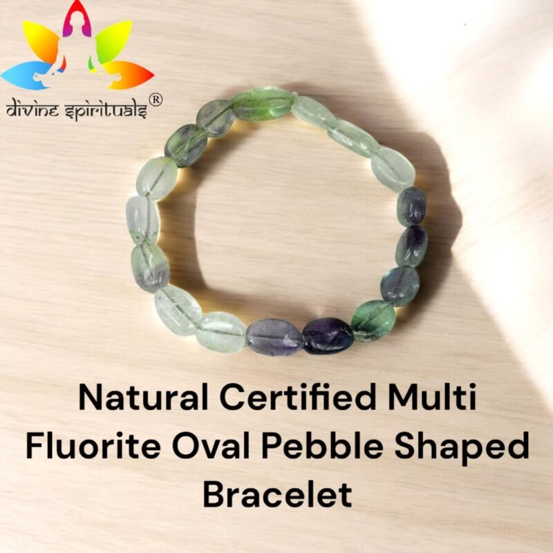 Divinity Healing Natural Multi Fluorite Bracelet AAA Grade Certified Pebble Oval Shape Unisex Real Crystal Bracelet for Clarity, Focus, & Emotional Balance Chakra Healing Bracelets Abundance Stones 9