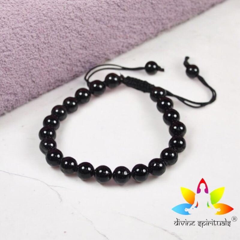 Divinity Healing Natural Black Onyx Bracelet 8mm Original Certified Adjustable Macrame Thread Unisex Real Crystal Bracelet For Peace, Manifestation & Root Chakra Chakra Healing Bracelets Abundance Stones 17
