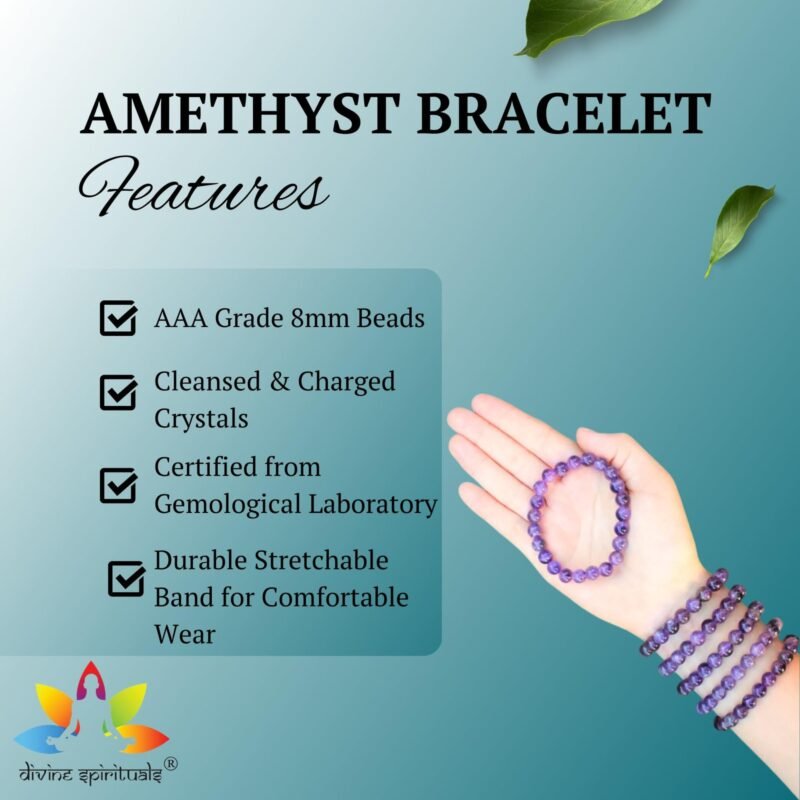 Divinity Healing Premium Natural Amethyst Bracelet Original Certified 8mm Unisex Real Katela/Kathela Bracelet for Peace, Meditation & Manifestation Chakra Healing Bracelets Abundance Stones 14