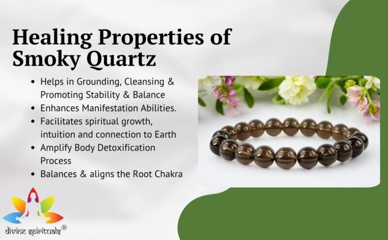 Divinity Healing Natural Smoky Quartz Bracelet AAA Grade Certified 10mm Stretchable Original Real Crystal Bracelet For Grounding, Root Chakra, Detoxification & Manifestation For Men & Women Chakra Healing Bracelets Abundance Stones 14