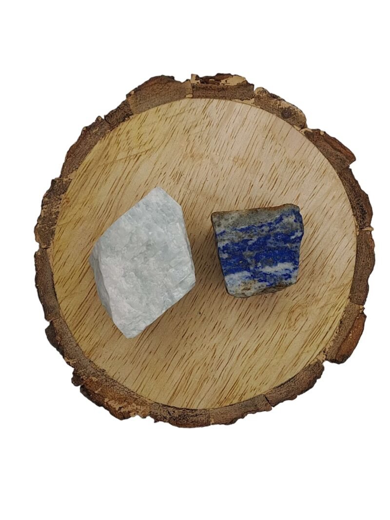 Divinity Healing Amazonite + Lapis Lazuli AAA Grade Raw Natural Crystal Combo with Wooden Natural Bark Coaster for Healing, Meditation and Manifestation Natural Healing Crystals Abundance Stones 10