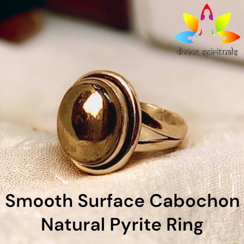 Divinity Healing Lab Certified AAA Grade Natural Pyrite Cabochon Ring Adjustable Ring Original Pyrite Crystal Money Magnet For Abundance, Prosperity & Manifestation For Men & Women Crystal Gemstone Rings Abundance Stones 15