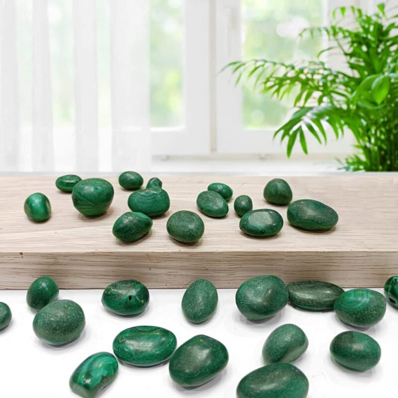 Divinity Healing Natural Malachite Tumbled Stone Crystal Tumble Stone Crystals Gemstones Tumbled Pebble Stones for Reiki Healing – Value Pack of 2 Crystal Mala Abundance Stones 12