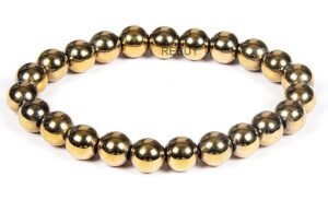 Natural Golden Pyrite Semi Precious Gemstone Bracelet, Crystal Stone 8mm Beads Bracelet Round Shape for Reiki Healing, Crystal Healing and Chakra Balance