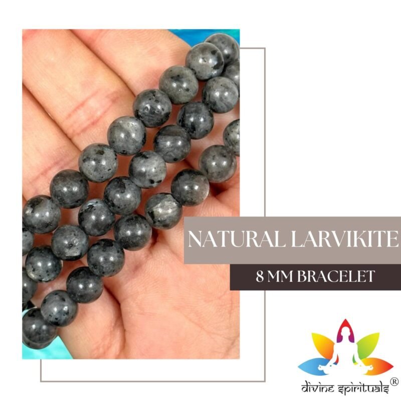 Divinity Healing Natural Larvikite Bracelet (Norwegian Moonstone/Blue Pearl Granite) AAA Grade 8mm Original Certified Unisex Stretchable Bracelet for Third Eye Chakra, Protection & Clarity Chakra Healing Bracelets Abundance Stones 11