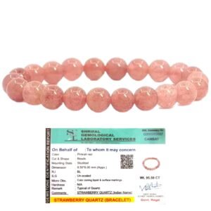 AAA Grade Natural Strawberry Quartz Bracelet 8mm Lab-certified Strechable Original Real Crystal Bracelet For Heart Chakra, Love, Prosperity, Grounding & Manifestation For Men & Women