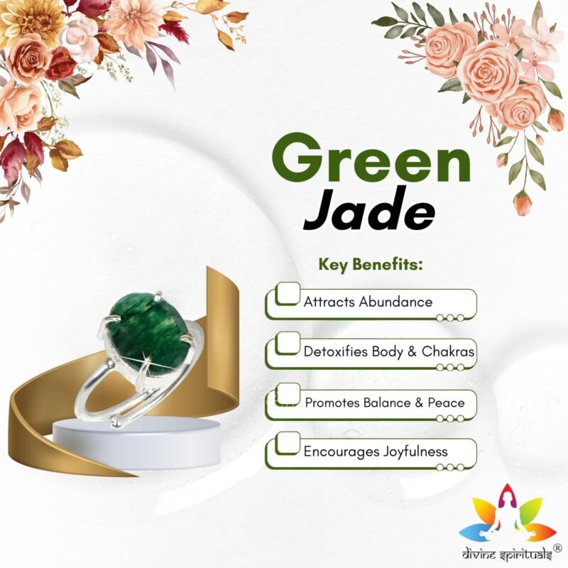 Divinity Healing Premium Green Jade Diamond-Cut Natural Gemstone Ring AAA Grade Adjustable Lab-Certified Unisex Original Crystal Ring For Emotional balance, Prosperity, Peace & Manifestation Crystal Gemstone Rings Abundance Stones 12