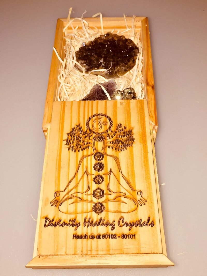 Divinity Healing AAA Grade Raw Chakra Stones Natural Healing Crystals for Fengshui, Vastu, Reiki, Chakra Meditation and Abundance with Beautiful Pine Wood Box and Palo Santo Smudge Stick (Amethyst) Natural Healing Crystals Abundance Stones 21