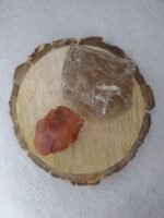 Divinity Healing Carnelian and Smoky Quartz AAA Grade Raw Natural Crystal Combo with Wooden Natural Bark Coaster for Healing, Meditation and Manifestation Natural Healing Crystals Abundance Stones 12