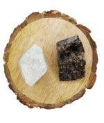 Divinity Healing Amazonite + Labradorite AAA Grade Raw Natural Crystal Combo with Wooden Natural Bark Coaster for Healing, Meditation and Manifestation Natural Healing Crystals Abundance Stones 11
