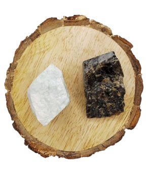 Amazonite + Labrodite AAA Grade Raw Natural Crystal Combo with Wooden Natural Bark Coaster for Healing, Meditation and Manifestation