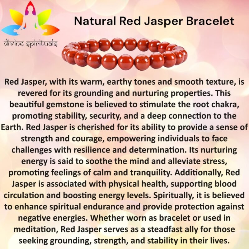 Divinity Healing Natural Red Jasper Bracelet Lab-Certified AAA Grade 8mm Stretchable Original Unisex Bracelet for Root Chakra, Strength, Manifestation & Grounding Energy Chakra Healing Bracelets Abundance Stones 20