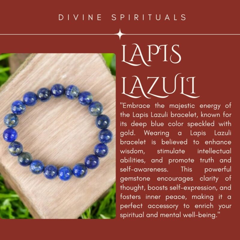 Divinity Healing Natural Lapis Lazuli Bracelet 10mm AAA Grade Stretchable Original Certfied Unisex Real Crystal Bracelet For Third Eye Chakra, Communication, Meditation & Inner Peace Chakra Healing Bracelets Abundance Stones 16