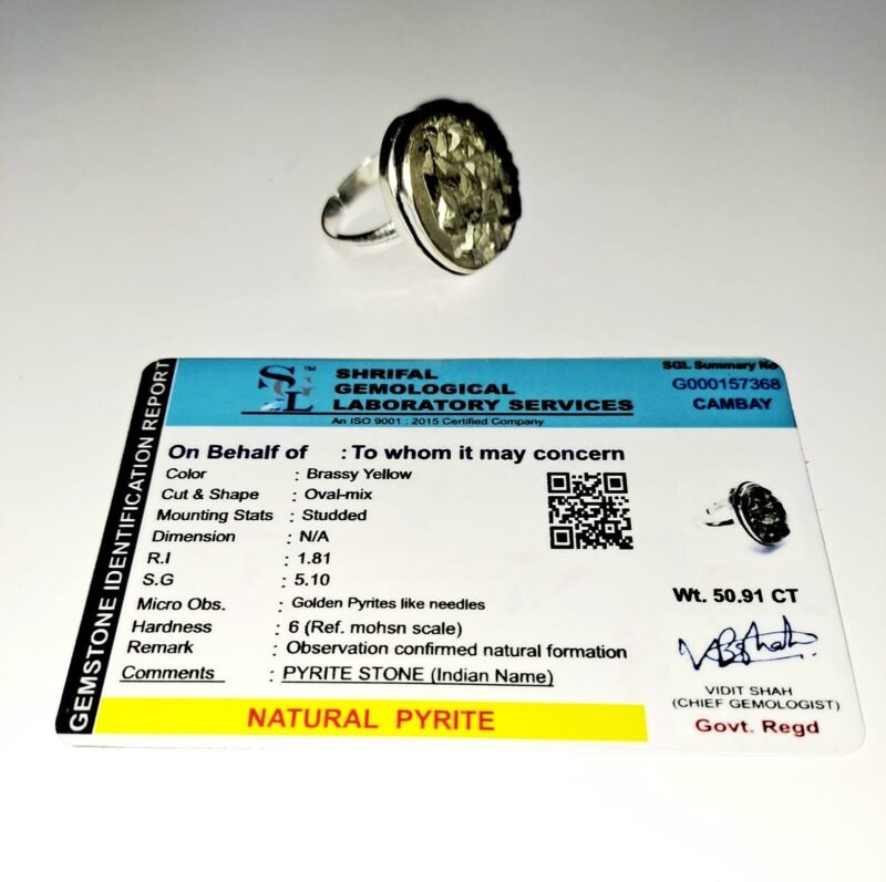 Divinity Healing Natural Golden Pyrite Crystal Unisex Certified Adjustable Ring for Wealth, Prosperity and Good Luck Crystal Gemstone Rings Abundance Stones 12
