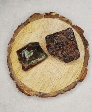 Blood Stone and Garnet AAA Grade Raw Natural Crystal Combo with Wooden Natural Bark Coaster for Healing, Meditation and Manifestation