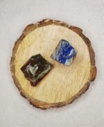 Divinity Healing Blood Stone and Lapis Lazuli AAA Grade Raw Natural Crystal Combo with Wooden Natural Bark Coaster for Healing, Meditation and Manifestation Natural Healing Crystals Abundance Stones 13