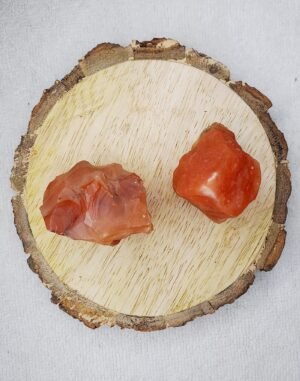 Carnelian and Orange Calcite AAA Grade Raw Natural Crystal Combo with Wooden Natural Bark Coaster for Healing, Meditation and Manifestation