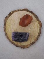 Divinity Healing Amethyst and Carnelian AAA Grade Raw Natural Crystal Combo with Wooden Natural Bark Coaster for Healing, Meditation and Manifestation Natural Healing Crystals Abundance Stones 15